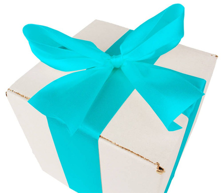 WHITE CARDBOARD BOX - with blue ribbon - 15x15x15cm