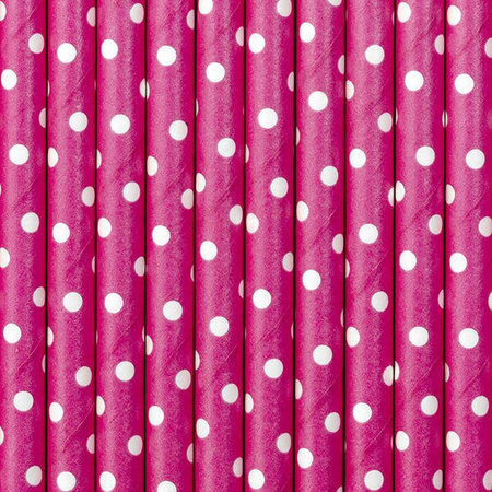 Paper straws - Dark pink with white dots - 19.5 cm - 10 pieces