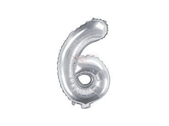 Foil balloon - Number "6" - Silver - 35 cm