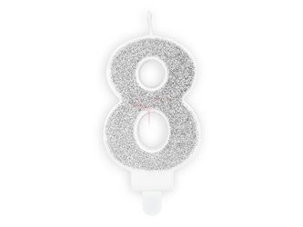 Birthday candle - Number 8 - Silver - 7 cm