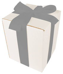 WHITE CARDBOARD BOX - with silver ribbon - 20x20x25cm