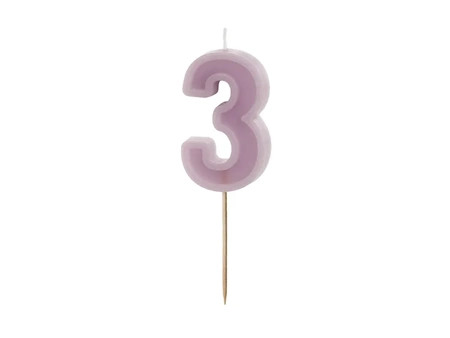 Birthday candle - Number 3 - Purple - 6cm