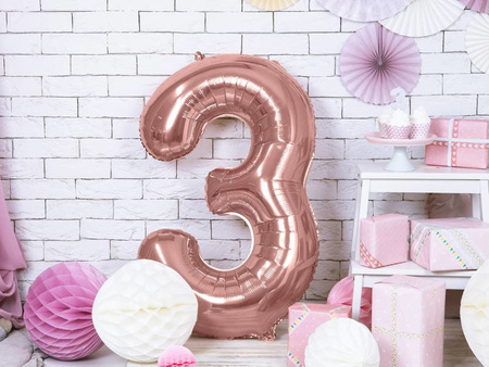 Foil balloon - Number "3" - Pink gold - 86 cm