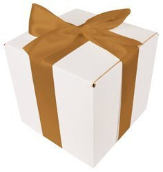 WHITE CARDBOARD BOX - with light gold ribbon - 20x20x20cm