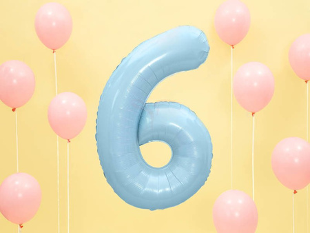 Foil balloon - Number "6" - Light blue - 86cm 