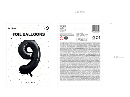 Foil balloon - Number "9" - Black - 86 cm