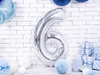 Foil balloon - Number "6" - Silver - 86 cm