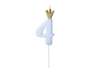 Crown candle - number 4 - blue - 9.5cm