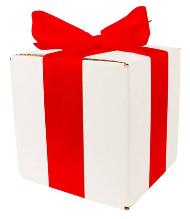 WHITE CARDBOARD BOX - with red ribbon - 15x15x15cm