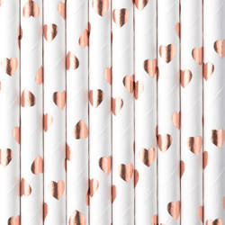  White paper straws - Hearts rose gold - 19.5 cm