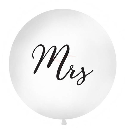 Latex balloon 1m - Round - White - Black lettering "Mrs"