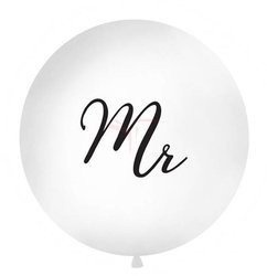 Latex balloon 1m - Round - White - Black lettering "Mr"