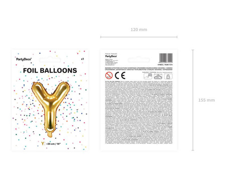 Foil balloon - Letter "Y" - Gold - 35 cm