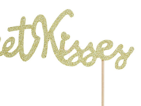 Cake topper - Sweet Kisses - Gold - Glitter - 16.5 cm