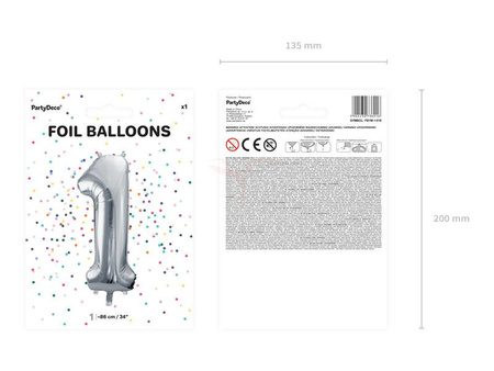 Foil balloon - Number "1" - Silver - 86 cm