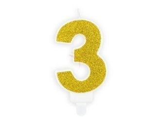 Birthday candle - Number 3 - Gold - 7 cm