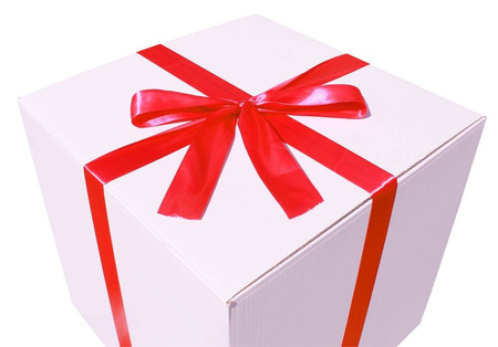 WHITE CARDBOARD BOX - with red ribbon - 50x50x50cm