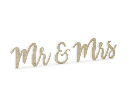 Wooden sign - Mr & Mrs - Gold glitter - 50 x 10 cm