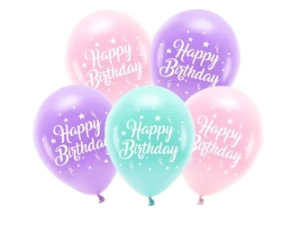 ECO balloons 26cm - Happy Birthday - Pink - 5 pcs.