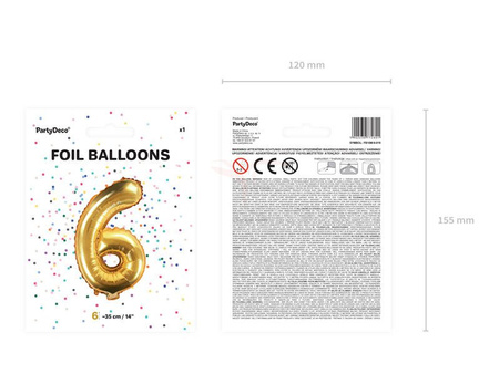 Foil balloon - Number "6" - Gold - 35 cm 