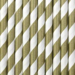 Paper Straws - Gold-White - Slanted Stripes - 10 pieces