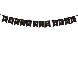 Paper banner - Happy New Year - Black - 15 x 170 cm