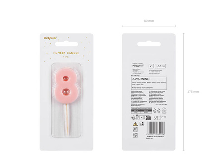 Birthday candle - Number 8 - light pink - 5,5cm - 1pc.