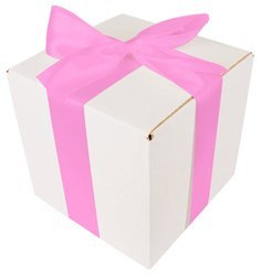 WHITE CARDBOARD BOX - with pink ribbon - 20x20x20cm