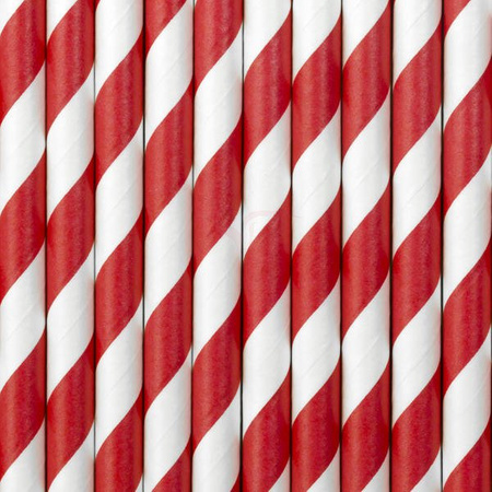 Paper Straws - White and Red - Slanted Stripes - 19.5 cm - 10 pieces