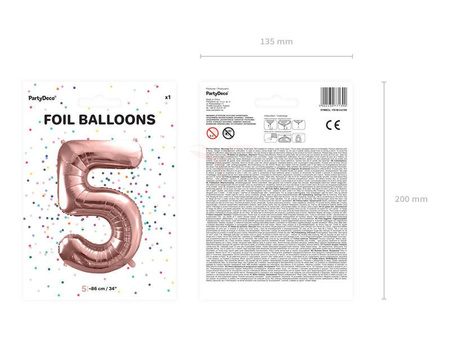 Foil balloon - Number "5" - Pink gold - 86 cm