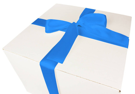 WHITE CARDBOARD BOX - with blue ribbon - 40x40x30cm