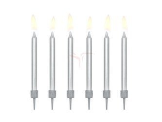 Birthday candles - Smooth - Silver - 6 cm - 6 pieces