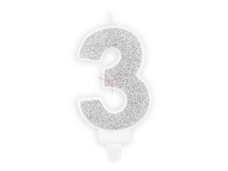 Birthday candle - Number 3 - Silver - 7 cm