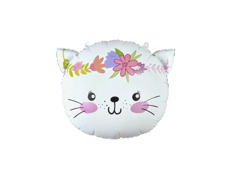 White Cat Head Foil Balloon - 58 x 56 cm