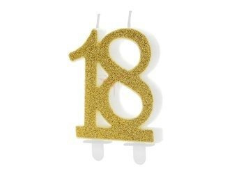 Birthday candle - Number 18 - Glitter - Gold - 7.5 cm