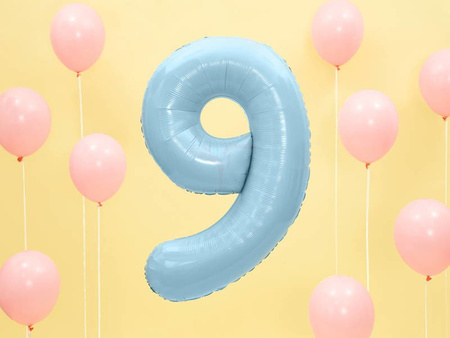 Foil balloon - Number "9" - Light blue - 86cm 