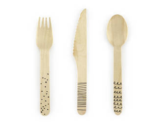 Wooden cutlery - Black Pattern - 16 cm - 18 pcs.