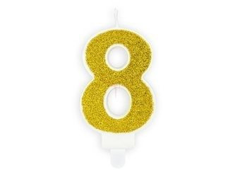 Birthday candle - Number 8 - Gold - 7 cm