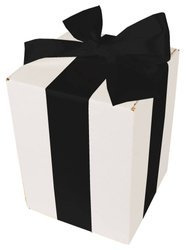 WHITE CARDBOARD BOX - with black ribbon - 15x15x20cm