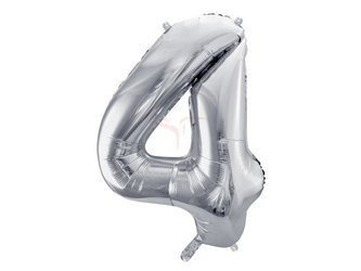 Foil balloon - Number "4" - Silver - 86 cm