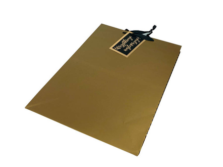 Large Decorative Gift Bag - gold with gold stripes - 33x45.6x12.6 cm