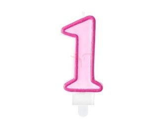 Birthday candle - Number 1 - Pink - 7 cm